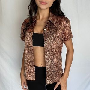 Snake print silky button down blouse
